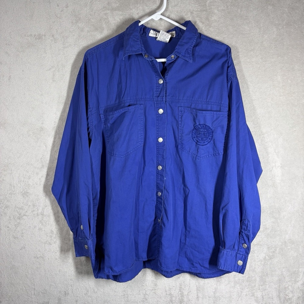 Vintage 90s Gloria Vanderbilt Snap Shirt Size 2X Blue Oversized Baggy Momcore